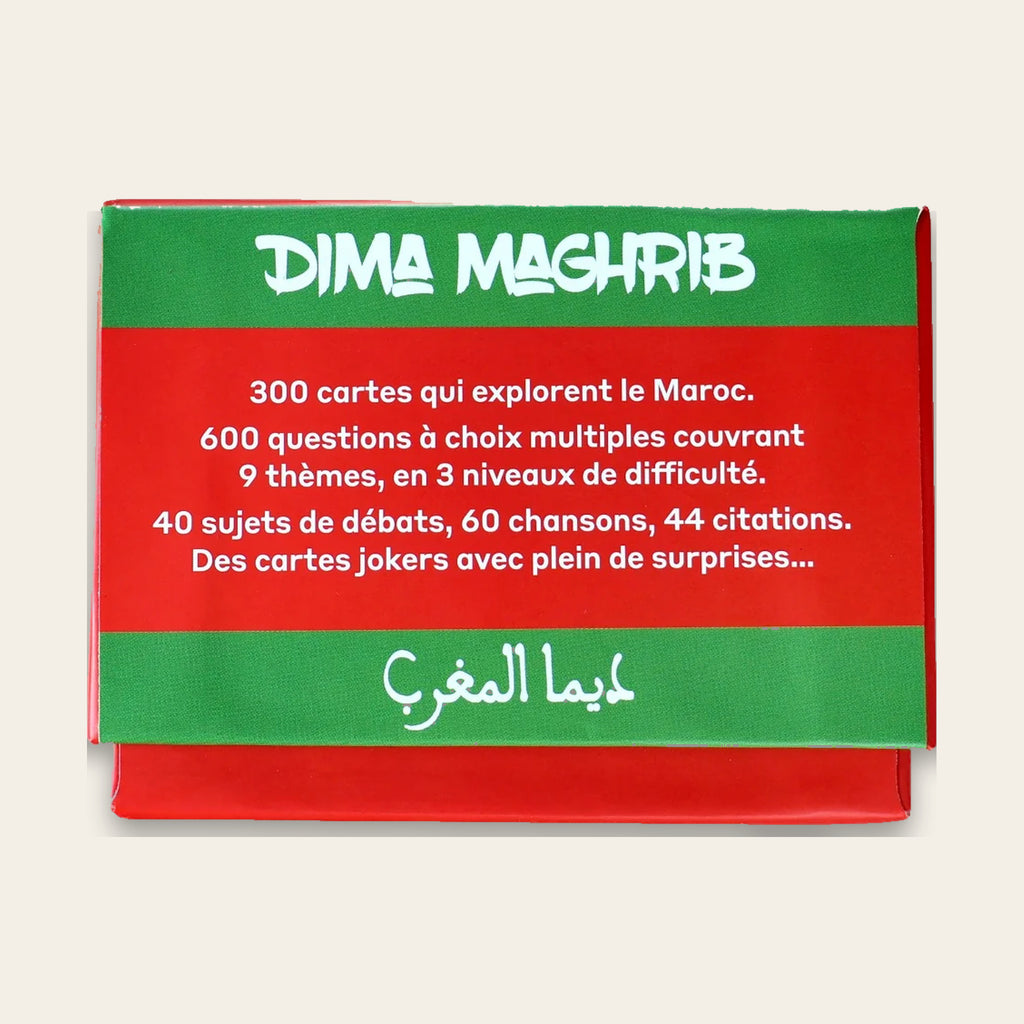 Dessus du couvercle Dima Maghrib : 300 cartes et 600 questions sur le Maroc